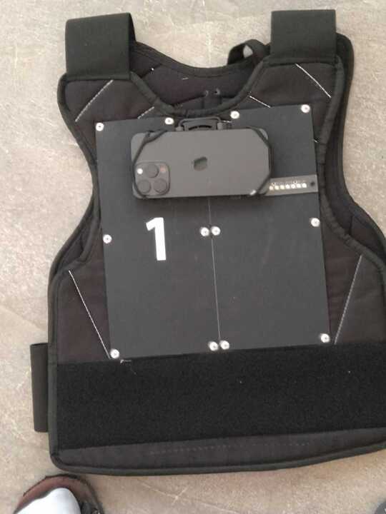 I Phone Mounted on Blaster Shot Score Keeping Vest